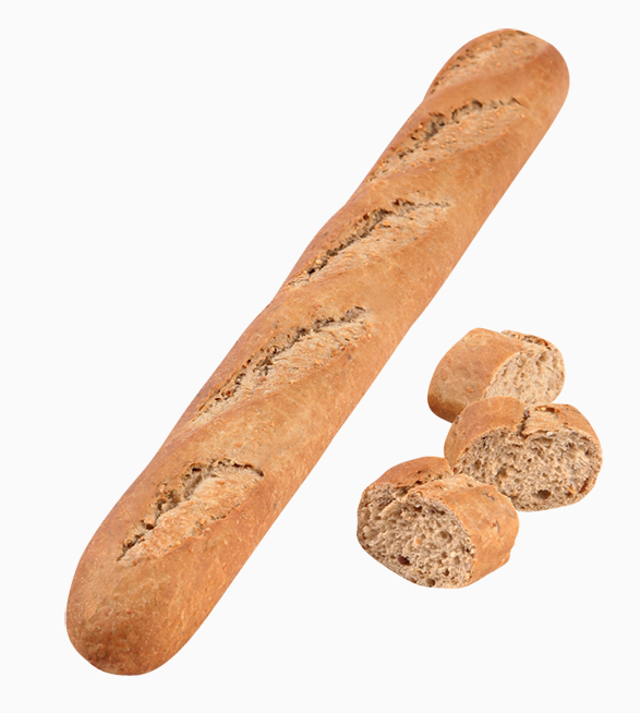 Mehrkorn-Baguette Baguette fabriquée à partir d'une recette aux céréales, composée de 5 farines et de 4 graines, pour un pain croustillant et riche en arômes. Source de fibres. 
Pain aux céréales et aux graines, 250g, produit précuit, surgelé, à marque Délifrance Essentials.