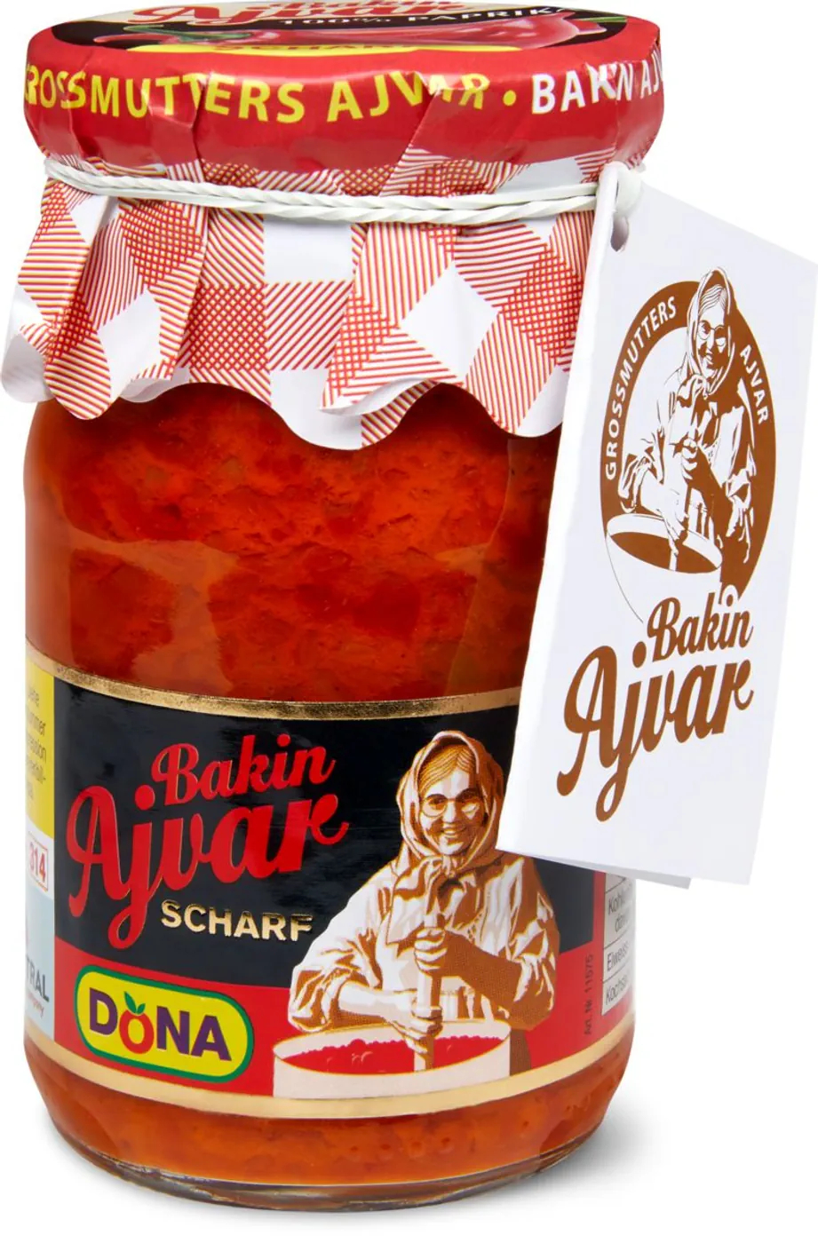DONA AJVAR SCHARF 290G Ajvar ist fester Bestandteil der südosteuropäischen Küche und nahezu jedes Land vom Balkan bis zur Türkei hat seine landtypische Rezeptur. 
Bakin Ajvar wird traditionell durch Handarbeit hergestellt. Für diesen spitzen Ajvar werden die sorgfältig ausgesuchten rote Paprika (Kapija) angeröstet, geschält (gehäutet), entkernt, gehackt und eingekocht. Unter ständigem Rühren werden sie auf etwas Öl so lange gebraten, bis sie sich zu einer homogenen Masse vermengen. Die ganze Zusammensetzung basiert au