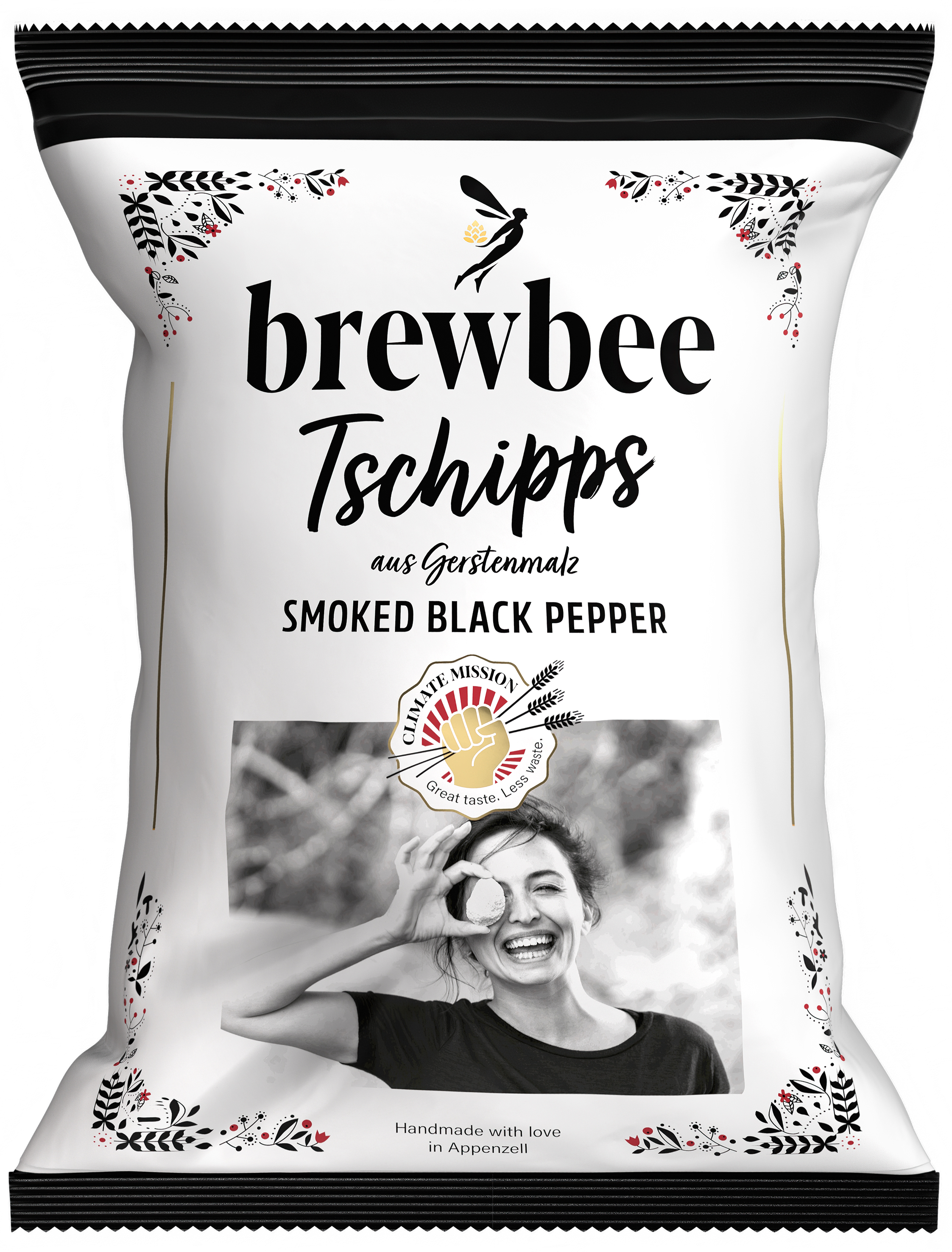 Tschipps Smoked Black Pepper 90g Croustillant et riche en fibres alimentaires naturelles. Drêche fraîche provenant de la salle de brassage - levure riche en vitamines de la cave de fermentation. La base durable pour une collation fine et croustillante.