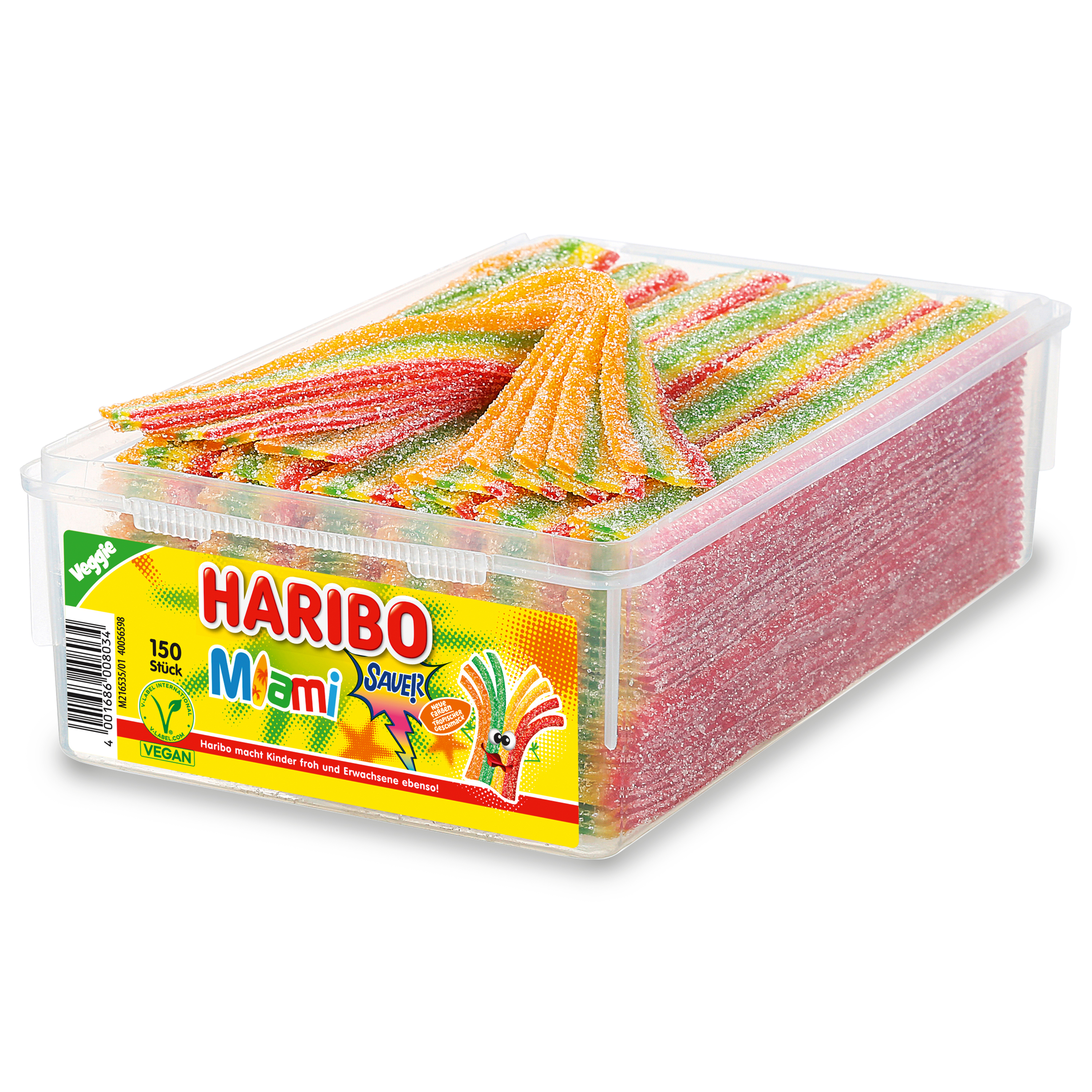 Haribo Miami Sauer veg. Dose150 Stk Haribo, c'est beau la vie, pour les grands et les petits.
