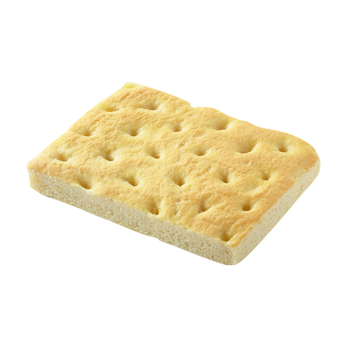 Focaccia ligure tradizionale La focaccia est fréquemment utilisée comme pain pour sandwichs mais également pour accompagner les repas. Les trous présents sur le dessus de la focaccia permettent une meilleure pénétration de l'huile d'olive à cœur et une texture interne moelleuse ainsi qu'un goût unique.
18 Focaccias nature, 180g, précuites, surgelées, à marque Panitaly. 6 sachets de 3 pièces.
