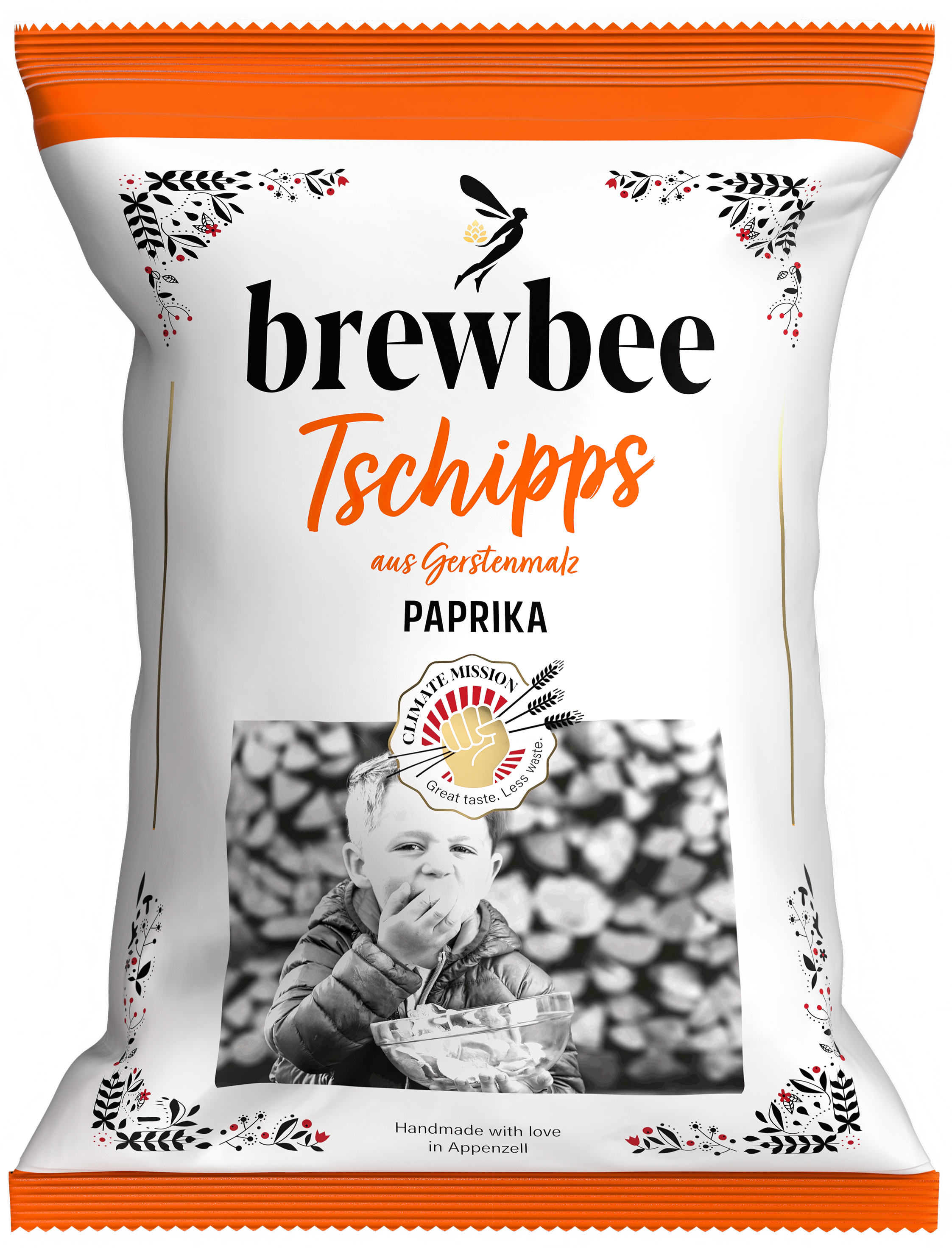 Tschipps Paprika 90g Croustillant et riche en fibres alimentaires naturelles. Drêche fraîche provenant de la salle de brassage - levure riche en vitamines de la cave de fermentation. La base durable pour une collation fine et croustillante.