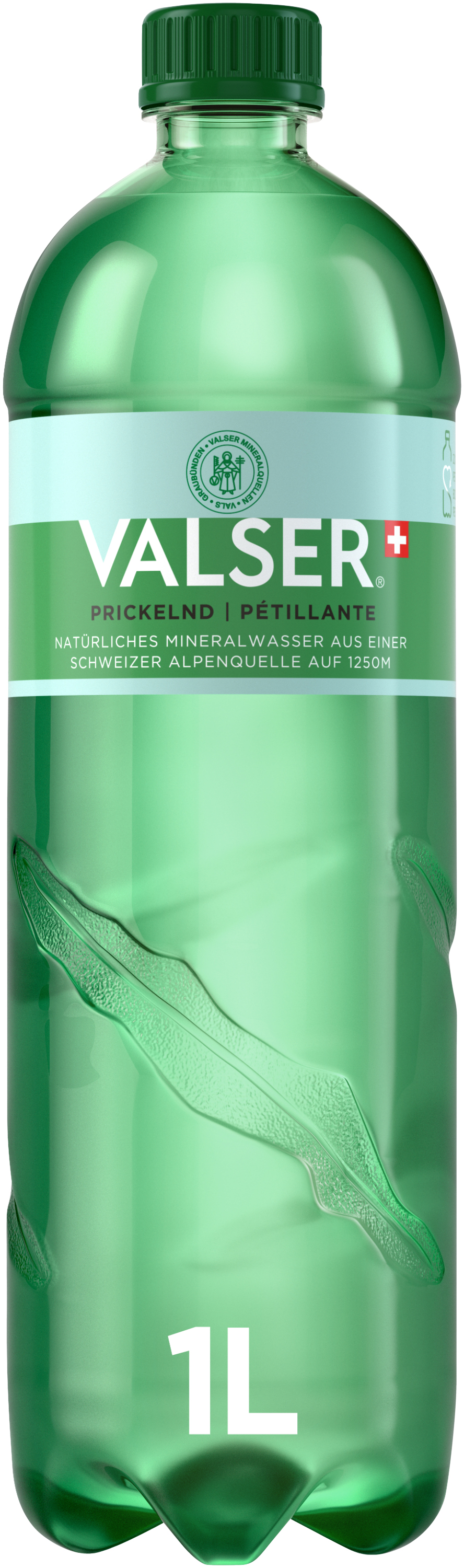 Valser Sparkling 1.0L PET Our classic: authentic, sparkling, and balanced. The natural mineral water is carbonated and has a high mineral content. VALSER Sparkling is not only an excellent thirst quencher, but, due to its essential minerals, also especially valuable for our organism. Made by mountains: our high quality mineral water Valser, streams up to 25 years, depending on the spring, through 220 million year old rock and is bottled by us in Vals in its purest form – crystal-clear, purified and highly mineralized. Th