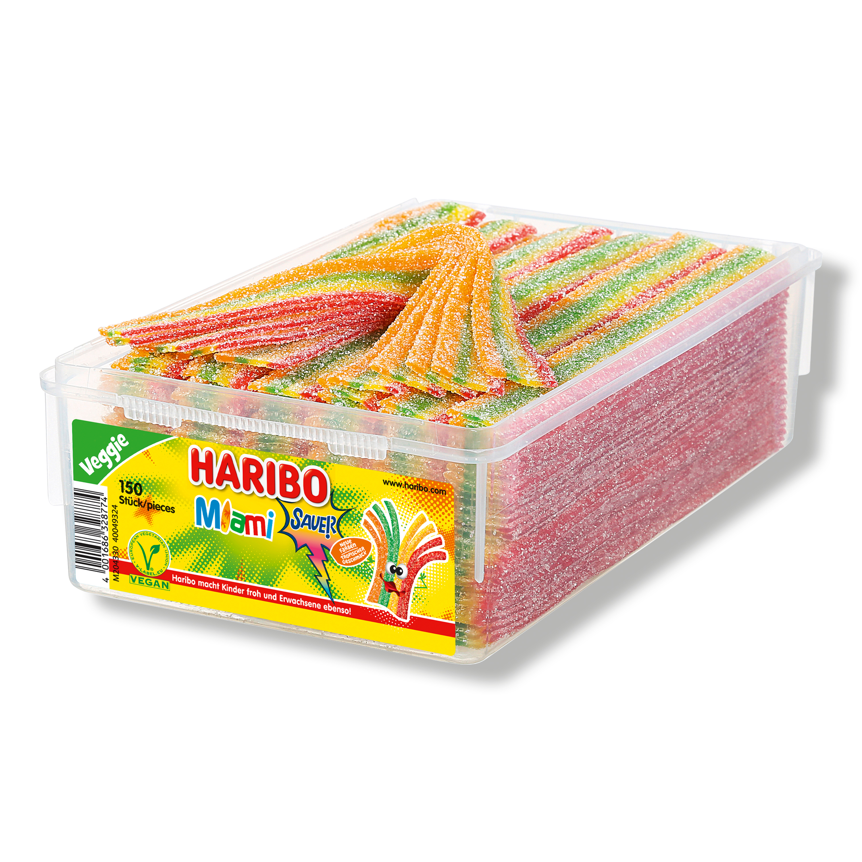 Haribo Miami Sauer veg. Dose150 Stk Haribo, c'est beau la vie, pour les grands et les petits.